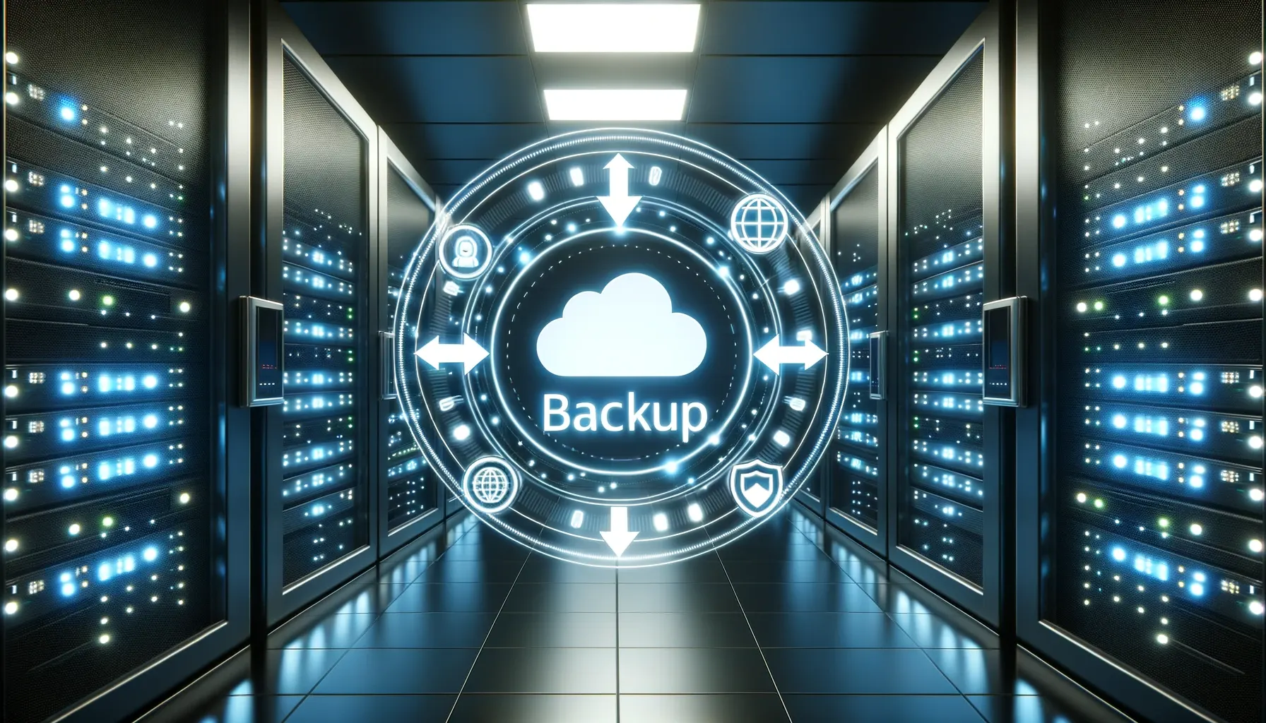 Cloud backup illustration in a server room