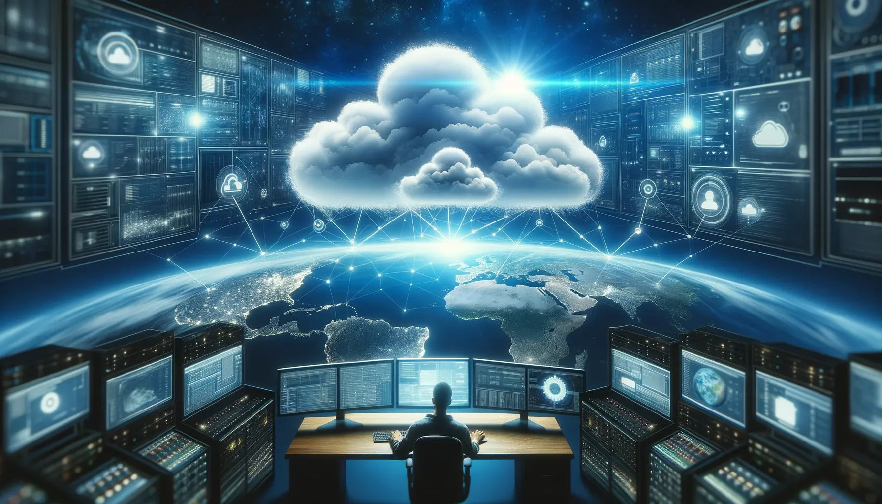 Cloud services illustration connecting global data centres